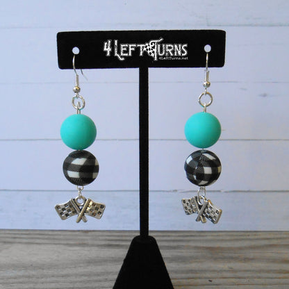 RTS Silicone Bead Earrings with Checkered Flag Charm