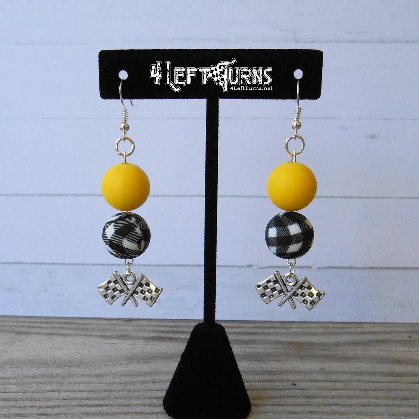 RTS Silicone Bead Earrings with Checkered Flag Charm