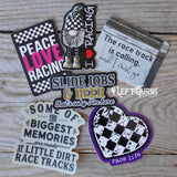Groups of racing stickers.