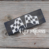 Double Checkered Flags Wood Sign