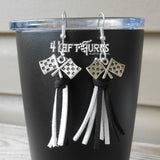 CLEARANCE Tassel Earrings with Checkered Flag Charms