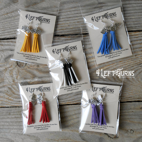 CLEARANCE Tassel Earrings with Checkered Flag Charms