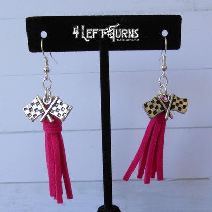 RTS Tassel Earrings with Checkered Flag Charms