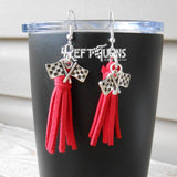 CLEARANCE Tassel Earrings with Checkered Flag Charms