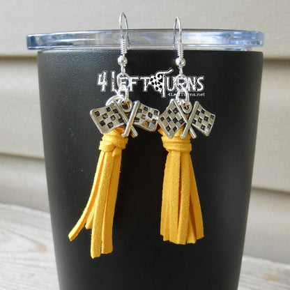 RTS Tassel Earrings with Checkered Flag Charms