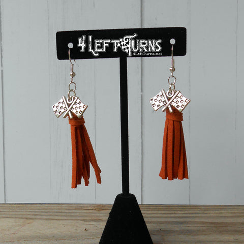 CLEARANCE Tassel Earrings with Checkered Flag Charms