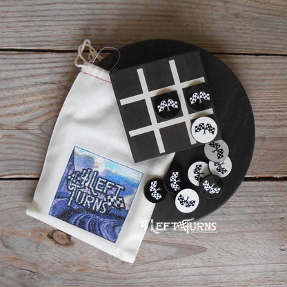 Racing Themed Tic Tac Toe Game with Stained Wood Board