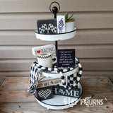Race Car Silhouette Checkered Flag Checkered Heart Paw Print Wood Block Signs