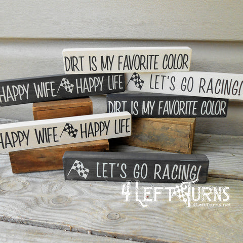 Tiny Wood Block Racing Signs