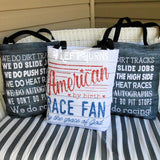 Racing themed tote bags.