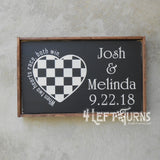 Personalized When Two Hearts Race Both Win Wood Sign
