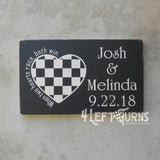 Personalized When Two Hearts Race Both Win Wood Sign