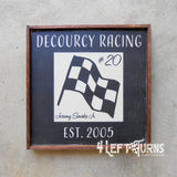 Vintage Look Personalized Race Team Established Painted Wood Sign Checkered Flag
