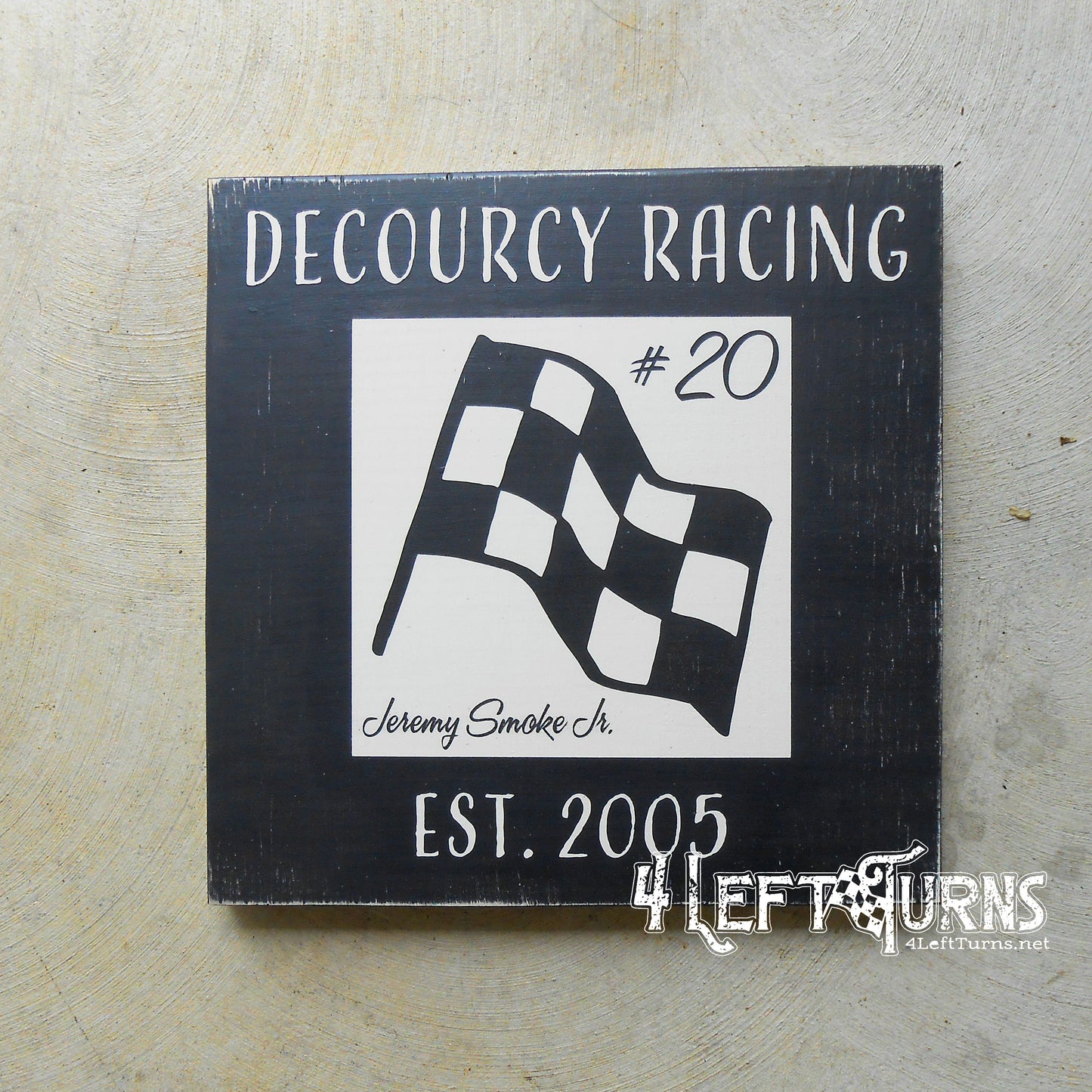Vintage Look Personalized Race Team Established Painted Wood Sign Checkered Flag