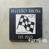 Vintage Look Personalized Race Team Established Painted Wood Sign Checkered Flag