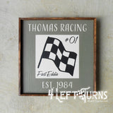 Vintage Look Personalized Race Team Established Painted Wood Sign Checkered Flag