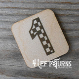 Checkered number 1 wooden magnet.