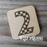 Checkered number 2 wooden magnet.
